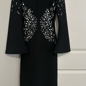 Chic Black Embellished Long Sleeve Dress